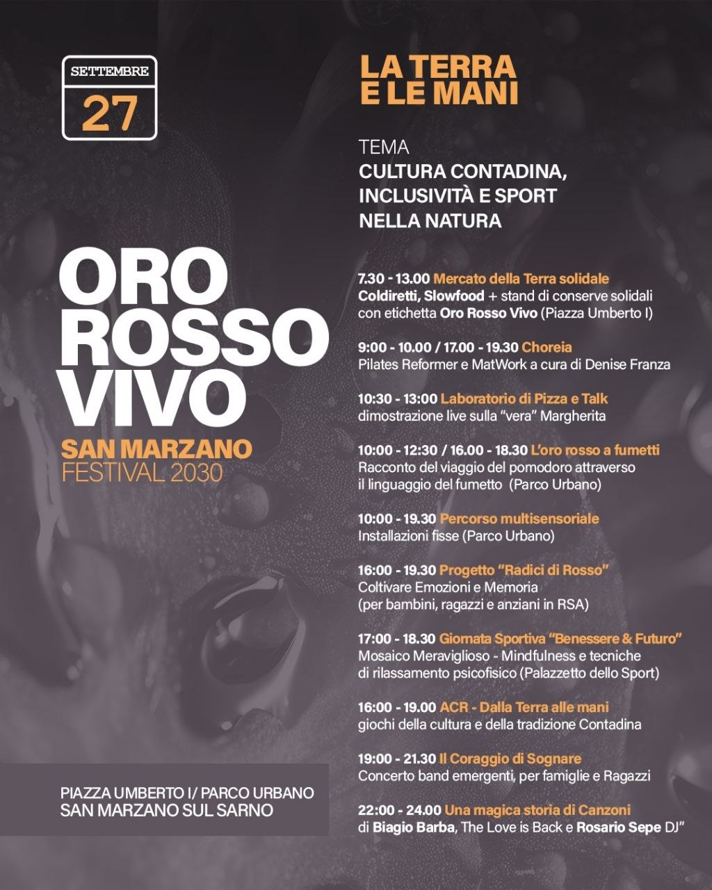 Programma del 27 settembre 2026 di Oro Rosso Vivo con l'attività di mindfulness e rilassamento psicofisico